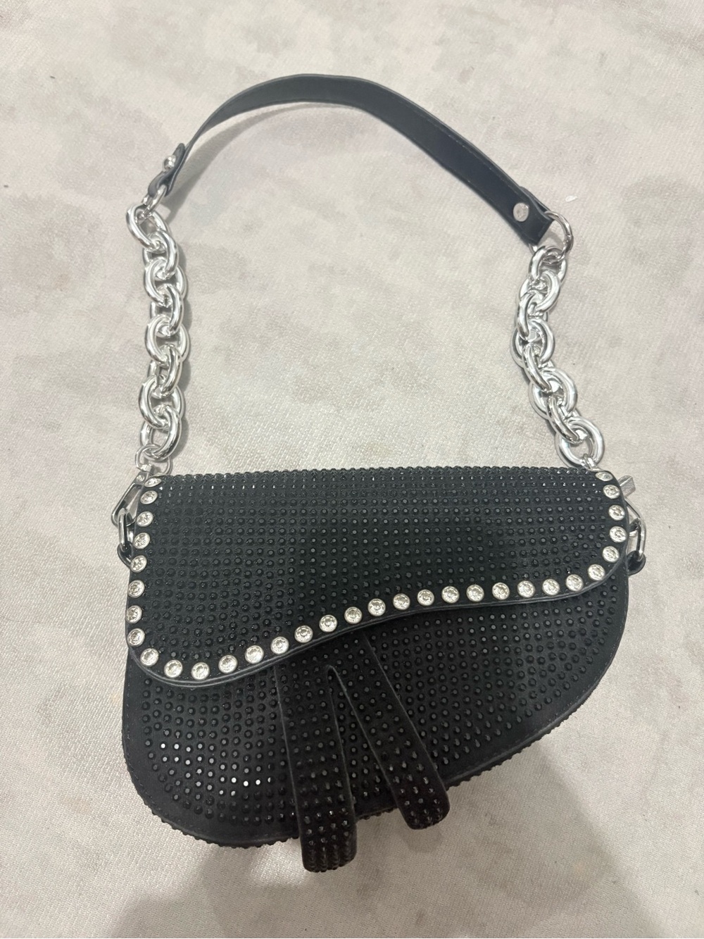 Black Rhinestone Chain Shoulder Bag - Women
